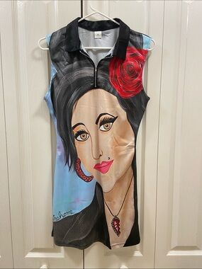 Sleeveless Collared mini dress/long shirt with Red Accent Floral Detail